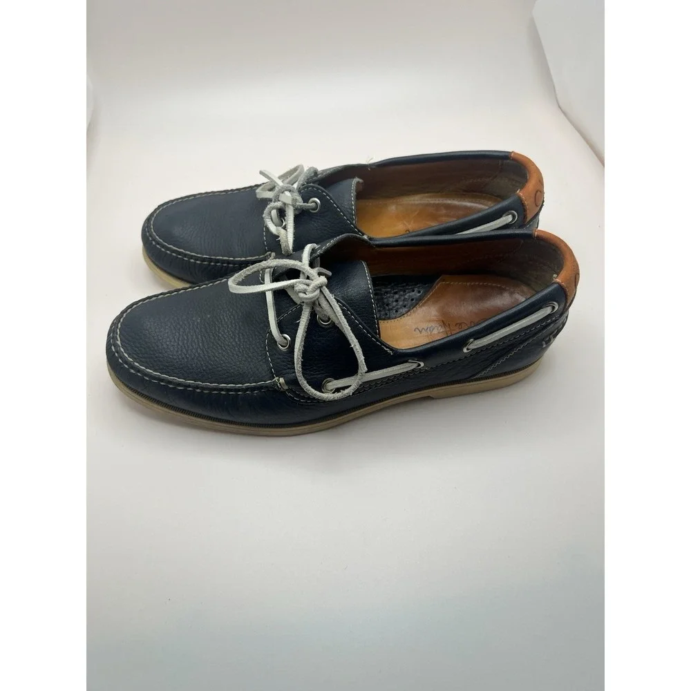 Cole Haan Mens Navy Blue Pebbled Leather Boat Shoes C06021 Size 9 M Brazil
